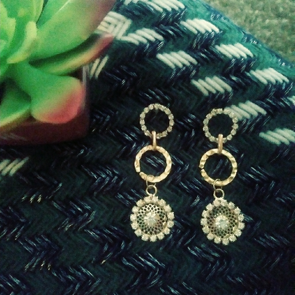 Gold & Zirconia Dangle Earrings